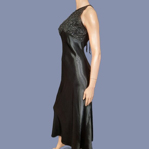 Vintage 80s Black Satin Art Deco Dress Womens S Sleeveless Full Length Evening - Picture 5 of 8